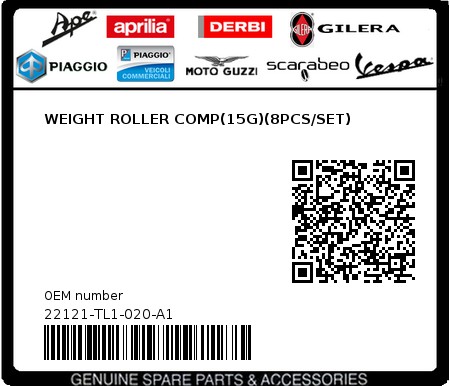 Product image: Sym - 22121-TL1-020-A1 - WEIGHT ROLLER COMP(15G)(8PCS/SET)  0