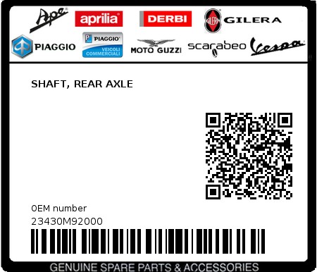 Product image: Sym - 23430M92000 - SHAFT, REAR AXLE  0