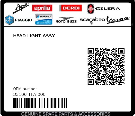 Product image: Sym - 33100-TFA-000 - HEAD LIGHT ASSY  0