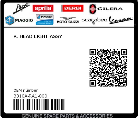 Product image: Sym - 3310A-RA1-000 - R. HEAD LIGHT ASSY  0