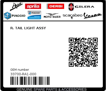 Product image: Sym - 33700-RA1-000 - R. TAIL LIGHT ASSY  0