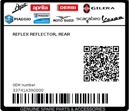 Product image: Sym - 33741A390000 - REFLEX REFLECTOR, REAR  0