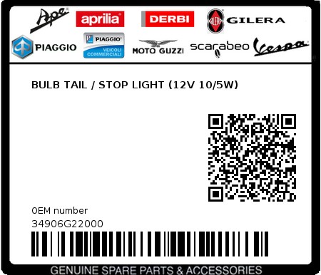 Product image: Sym - 34906G22000 - BULB TAIL / STOP LIGHT (12V 10/5W)  0