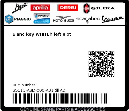 Product image: Sym - 35111-A8D-000-A01 till A2 - Blanc key WHITEh left slot  0