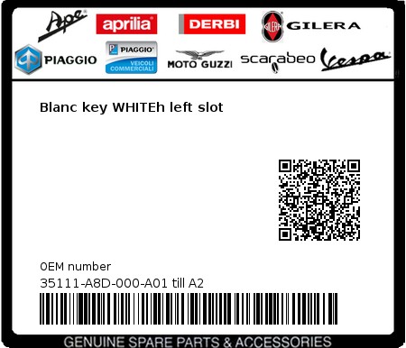 Product image: Sym - 35111-A8D-000-A01 till A2 - Blanc key WHITEh left slot 