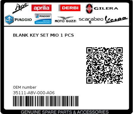 Product image: Sym - 35111-A8V-000-A06 - BLANK KEY SET MIO 1 PCS  0