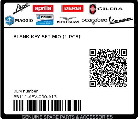 Product image: Sym - 35111-A8V-000-A13 - BLANK KEY SET MIO (1 PCS)  0