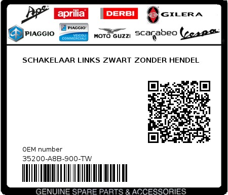 Product image: Sym - 35200-A8B-900-TW - SCHAKELAAR LINKS ZWART ZONDER HENDEL 