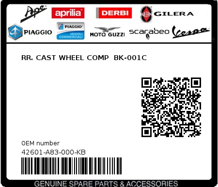 Product image: Sym - 42601-A83-000-KB - RR. CAST WHEEL COMP  BK-001C  0