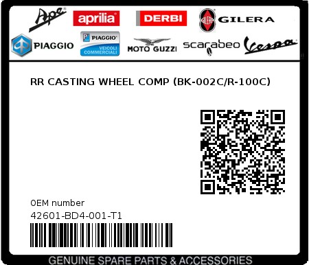 Product image: Sym - 42601-BD4-001-T1 - RR CASTING WHEEL COMP (BK-002C/R-100C) 