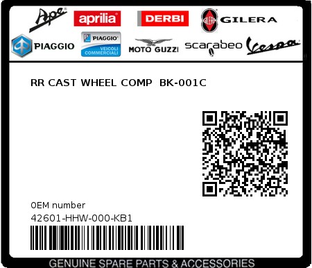 Product image: Sym - 42601-HHW-000-KB1 - RR CAST WHEEL COMP  BK-001C  0