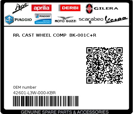 Product image: Sym - 42601-L3W-000-KBR - RR. CAST WHEEL COMP  BK-001C+R  0