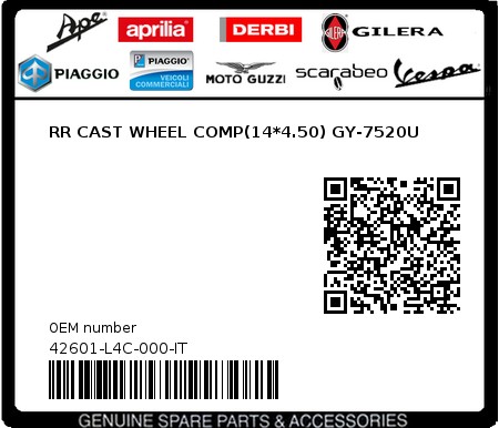 Product image: Sym - 42601-L4C-000-IT - RR CAST WHEEL COMP(14*4.50) GY-7520U 