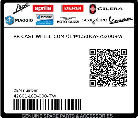 Product image: Sym - 42601-L6D-000-ITW - RR CAST WHEEL COMP(14*4.50)GY-7520U+W 