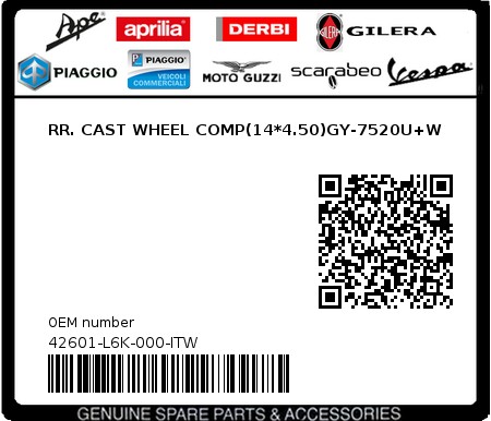 Product image: Sym - 42601-L6K-000-ITW - RR. CAST WHEEL COMP(14*4.50)GY-7520U+W 