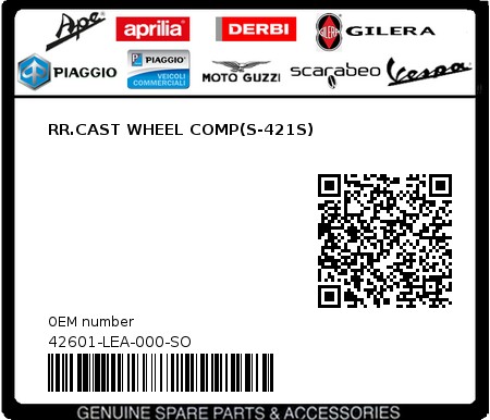 Product image: Sym - 42601-LEA-000-SO - RR.CAST WHEEL COMP(S-421S)  0