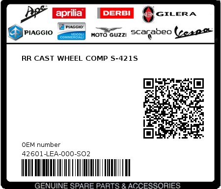 Product image: Sym - 42601-LEA-000-SO2 - RR CAST WHEEL COMP S-421S  0