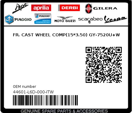Product image: Sym - 44601-L6D-000-ITW - FR. CAST WHEEL COMP(15*3.50) GY-7520U+W  0