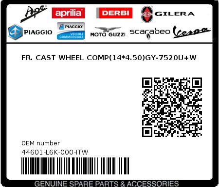 Product image: Sym - 44601-L6K-000-ITW - FR. CAST WHEEL COMP(14*4.50)GY-7520U+W 