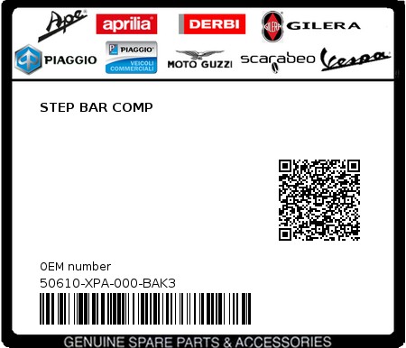 Product image: Sym - 50610-XPA-000-BAK3 - STEP BAR COMP 