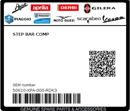 Product image: Sym - 50610-XPA-000-RDK3 - STEP BAR COMP 