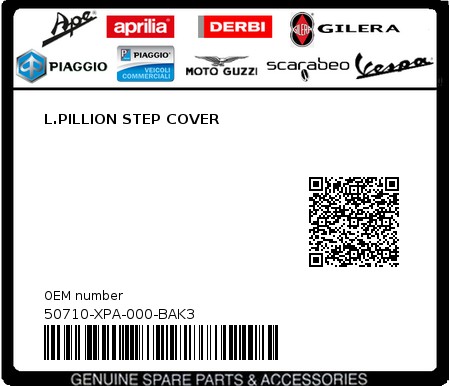 Product image: Sym - 50710-XPA-000-BAK3 - L.PILLION STEP COVER 