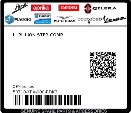 Product image: Sym - 50710-XPA-000-RDK3 - L. PILLION STEP COMP  0