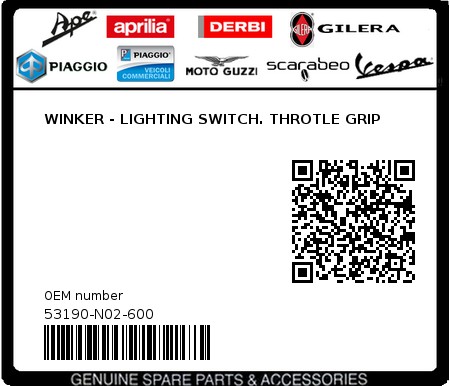 Product image: Sym - 53190-N02-600 - WINKER - LIGHTING SWITCH. THROTLE GRIP  0