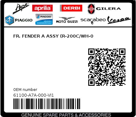 Product image: Sym - 61100-A7A-000-VI1 - FR. FENDER A ASSY (R-200C/WH-0  0