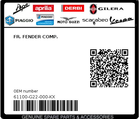 Product image: Sym - 61100-G22-000-KX - FR. FENDER COMP.  0