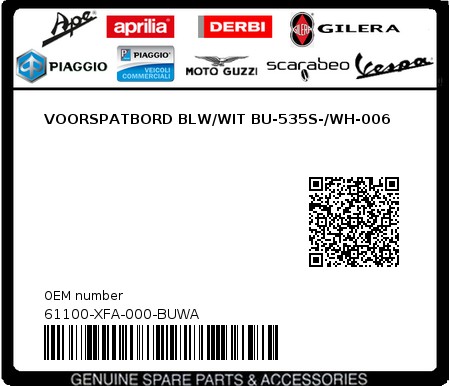 Product image: Sym - 61100-XFA-000-BUWA - VOORSPATBORD BLW/WIT BU-535S-/WH-006  0