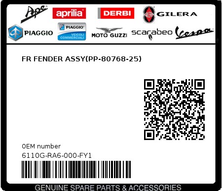 Product image: Sym - 6110G-RA6-000-FY1 - FR FENDER ASSY(PP-80768-25)  0