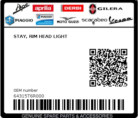 Product image: Sym - 64315T6R000 - STAY, RIM HEAD LIGHT  0