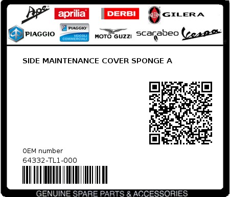 Product image: Sym - 64332-TL1-000 - SIDE MAINTENANCE COVER SPONGE A 