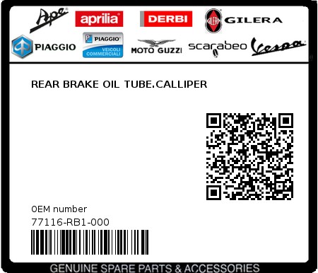 Product image: Sym - 77116-RB1-000 - REAR BRAKE OIL TUBE.CALLIPER  0