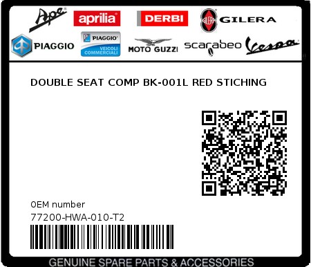 Product image: Sym - 77200-HWA-010-T2 - DOUBLE SEAT COMP BK-001L RED STICHING  0