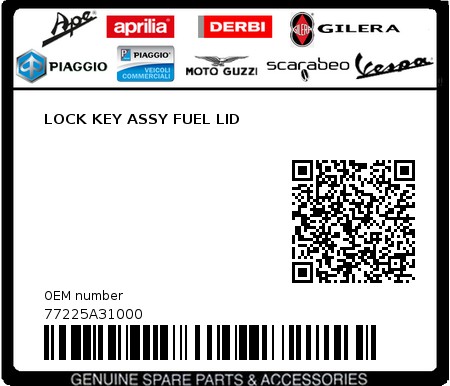 Product image: Sym - 77225A31000 - LOCK KEY ASSY FUEL LID 