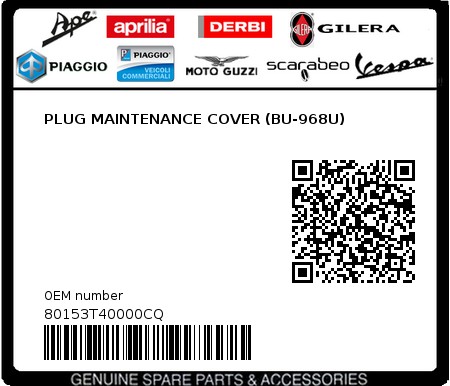 Product image: Sym - 80153T40000CQ - PLUG MAINTENANCE COVER (BU-968U) 