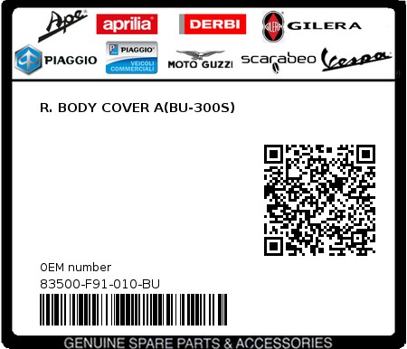 Product image: Sym - 83500-F91-010-BU - R. BODY COVER A(BU-300S) 