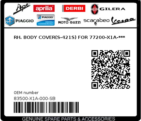 Product image: Sym - 83500-X1A-000-SB - RH. BODY COVER(S-421S) FOR 77200-X1A-***  0