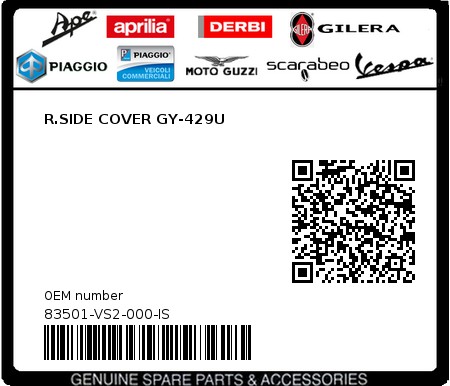 Product image: Sym - 83501-VS2-000-IS - R.SIDE COVER GY-429U  0