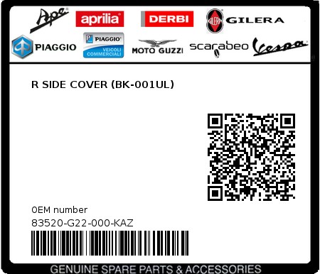 Product image: Sym - 83520-G22-000-KAZ - R SIDE COVER (BK-001UL)  0