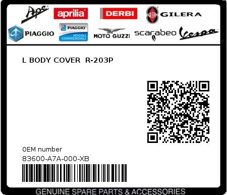 Product image: Sym - 83600-A7A-000-XB - L BODY COVER  R-203P  0