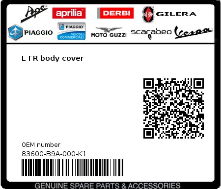 Product image: Sym - 83600-B9A-000-K1 - L FR body cover 