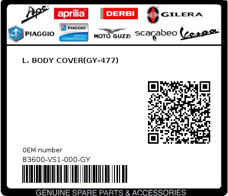 Product image: Sym - 83600-VS1-000-GY - L. BODY COVER(GY-477) 