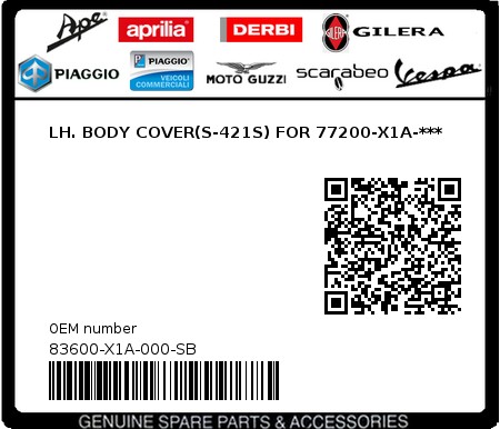 Product image: Sym - 83600-X1A-000-SB - LH. BODY COVER(S-421S) FOR 77200-X1A-***  0