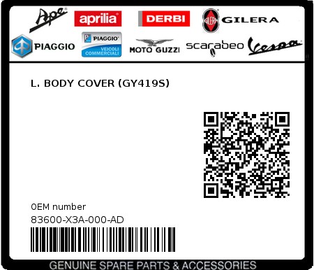 Product image: Sym - 83600-X3A-000-AD - L. BODY COVER (GY419S)  0