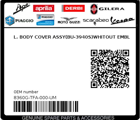 Product image: Sym - 8360G-TFA-000-UM - L. BODY COVER ASSY(BU-3940S)WHITOUT EMBL  0