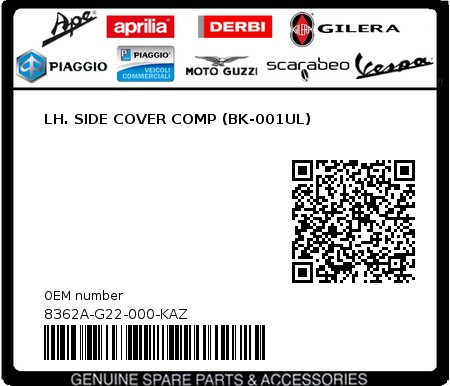 Product image: Sym - 8362A-G22-000-KAZ - LH. SIDE COVER COMP (BK-001UL)  0