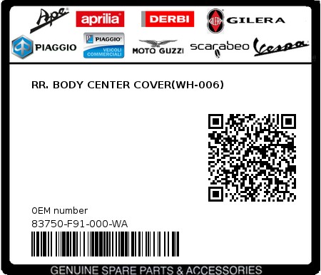 Product image: Sym - 83750-F91-000-WA - RR. BODY CENTER COVER(WH-006) 